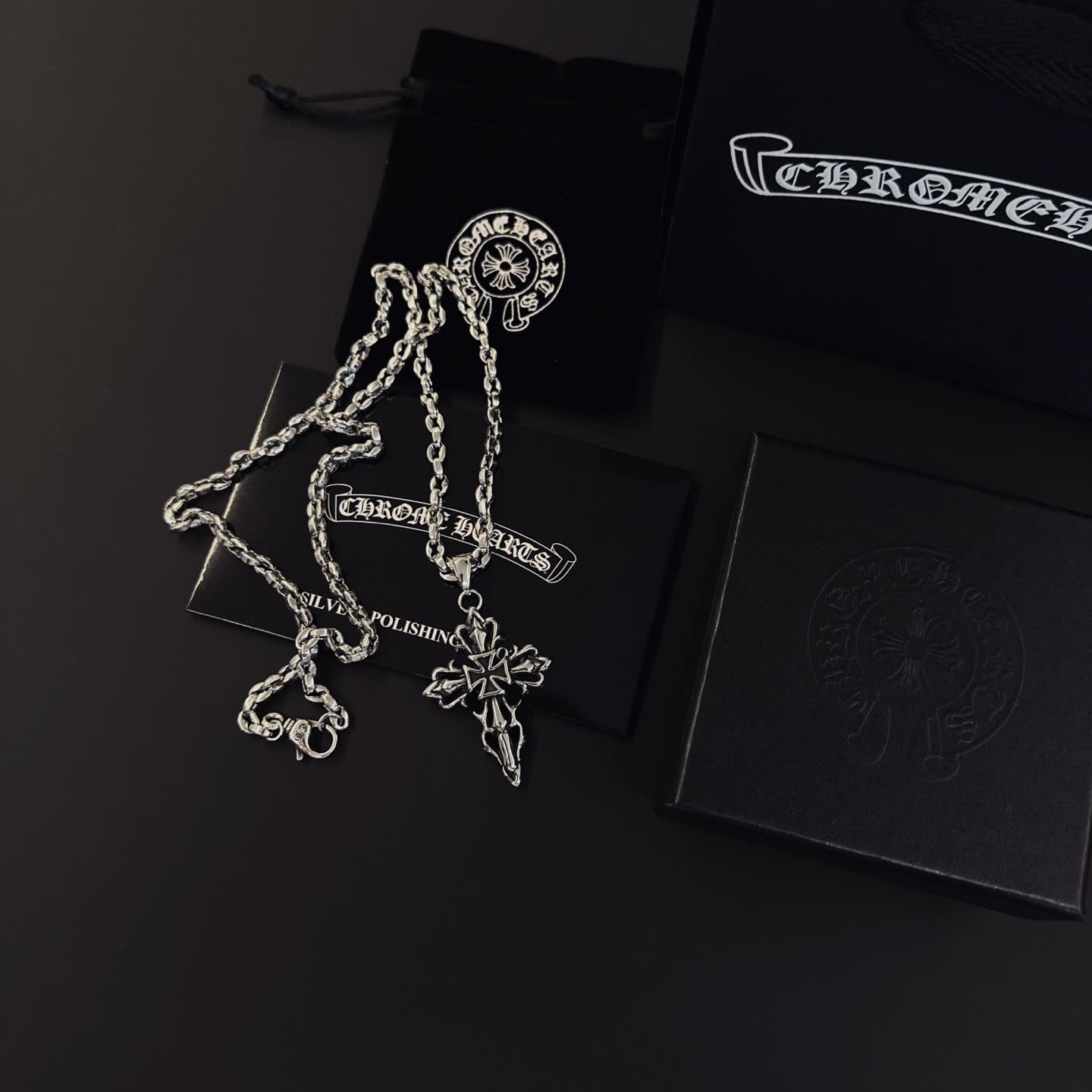 Chrome Hearts Silver Cross Pendant Necklace